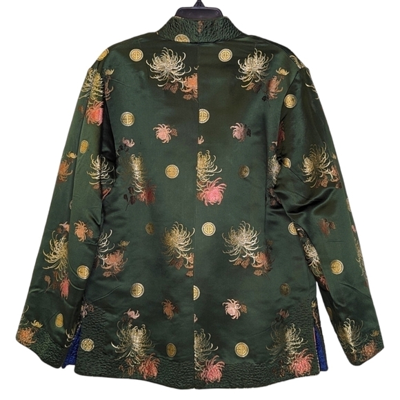 Vintage 70's Reversible Quilted  Embroidered Satin Jacket Blue Green S - Picture 3 of 16